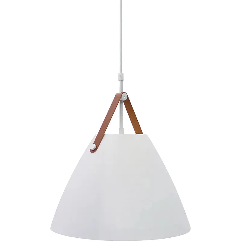 Nordic Design Pendant Light with Leather Strap, 1400 Lumens, 25W, CCT Selectable, 120V, Black or White Finish
