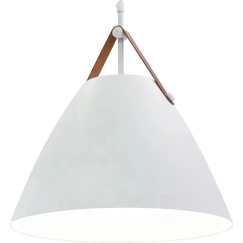 Nordic Design Pendant Light with Leather Strap, 1400 Lumens, 25W, CCT Selectable, 120V, Black or White Finish