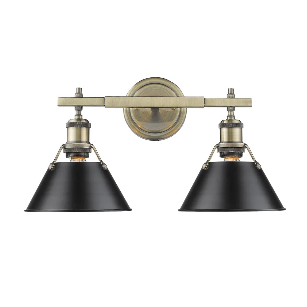 Orwell 2-Light Bath Vanity in Aged Brass with Black Shades