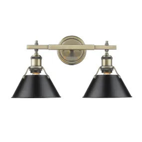 Orwell 2-Light Bath Vanity in Aged Brass with Black Shades