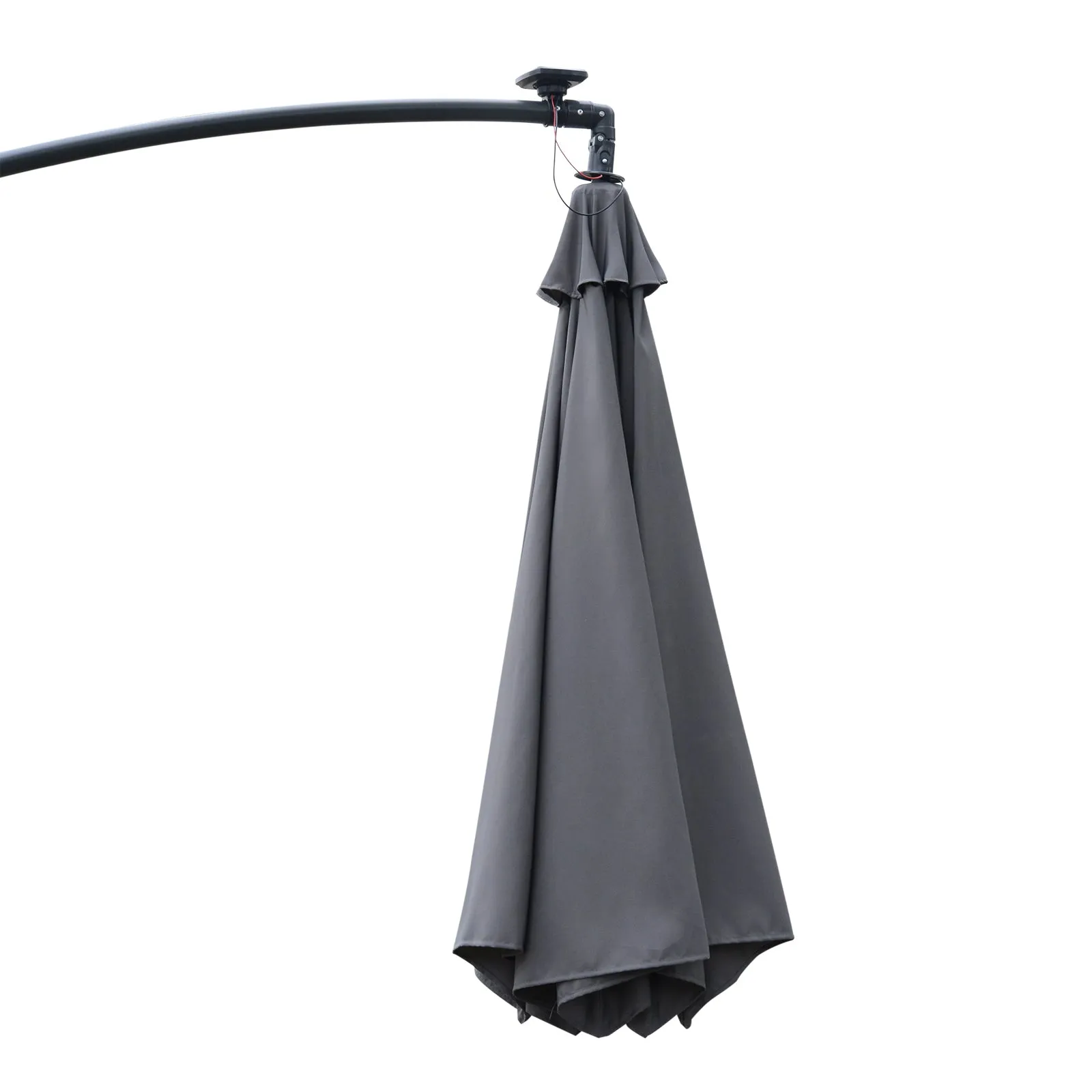 Outsunny 3(m) LED Patio Banana Umbrella Cantilever Parasol w/ Crank, Grey