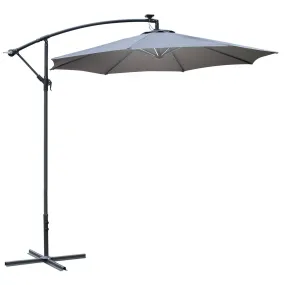 Outsunny 3(m) LED Patio Banana Umbrella Cantilever Parasol w/ Crank, Grey