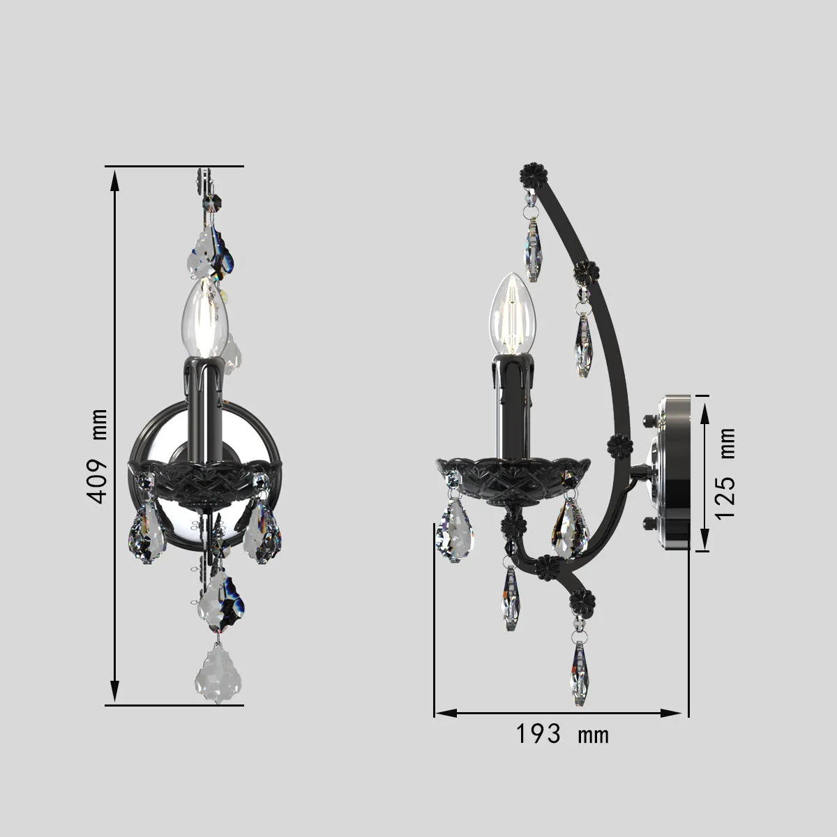 PARIS Provincial Style K9 Crystal Wall Light  E14 Candelabra bulb