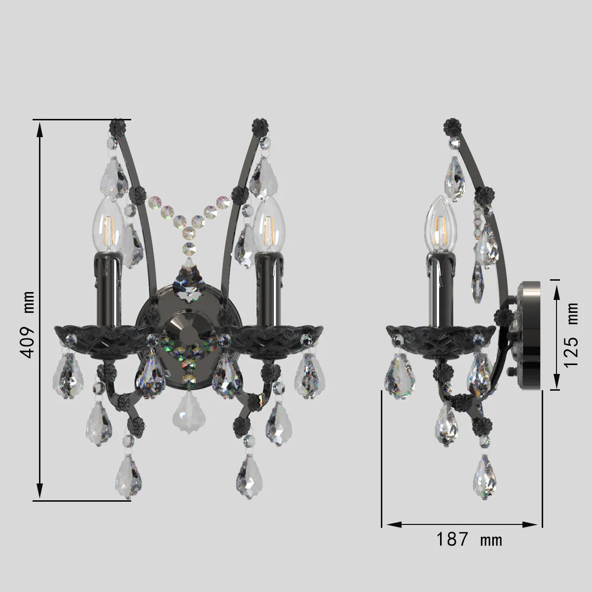 PARIS Provincial Style K9 Crystal Wall Light  E14 Candelabra bulb
