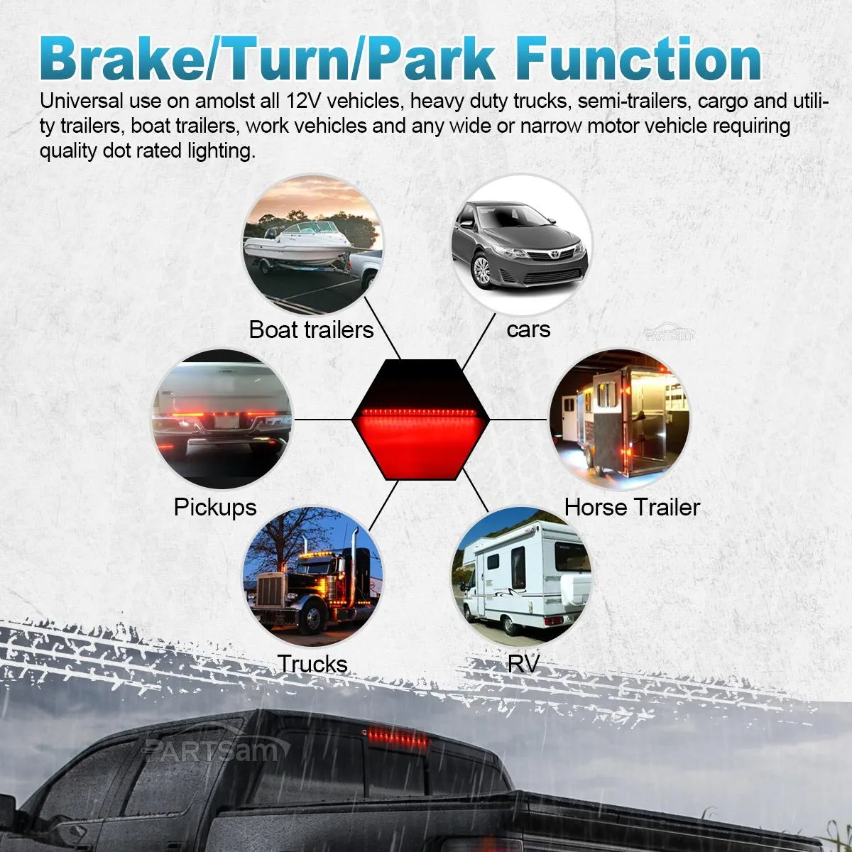 Partsam 2PC Red 17inch 23 LED Light Bar Stop Turn Tail Third 3rd Brake Light Trailer Center Light Bar Car Truck Cargo Trailer Toy Hauler Trailer Tail Light Bar Surface Mount Waterproof