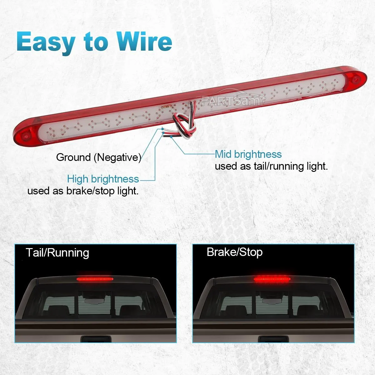 Partsam 2PC Red 17inch 23 LED Light Bar Stop Turn Tail Third 3rd Brake Light Trailer Center Light Bar Car Truck Cargo Trailer Toy Hauler Trailer Tail Light Bar Surface Mount Waterproof