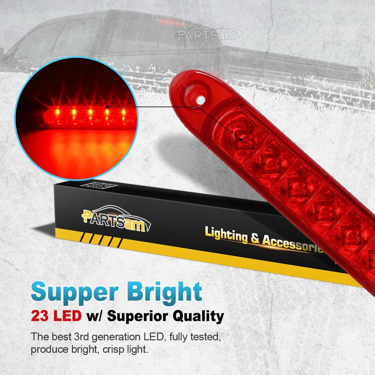 Partsam 2PC Red 17inch 23 LED Light Bar Stop Turn Tail Third 3rd Brake Light Trailer Center Light Bar Car Truck Cargo Trailer Toy Hauler Trailer Tail Light Bar Surface Mount Waterproof