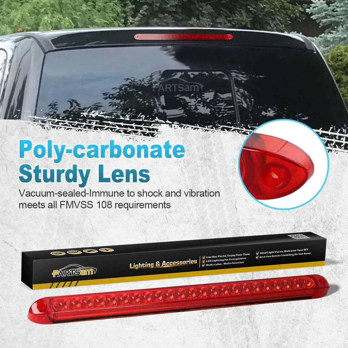 Partsam 2PC Red 17inch 23 LED Light Bar Stop Turn Tail Third 3rd Brake Light Trailer Center Light Bar Car Truck Cargo Trailer Toy Hauler Trailer Tail Light Bar Surface Mount Waterproof