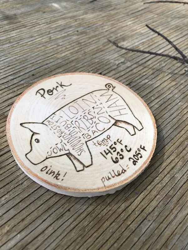 Pig Pork Butcher Chart Magnet with Cooking Temperature