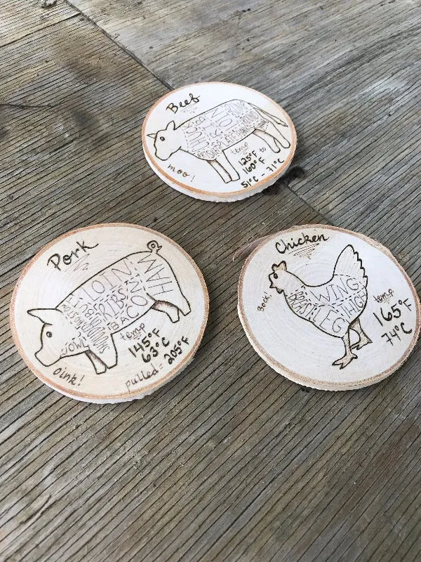 Pig Pork Butcher Chart Magnet with Cooking Temperature