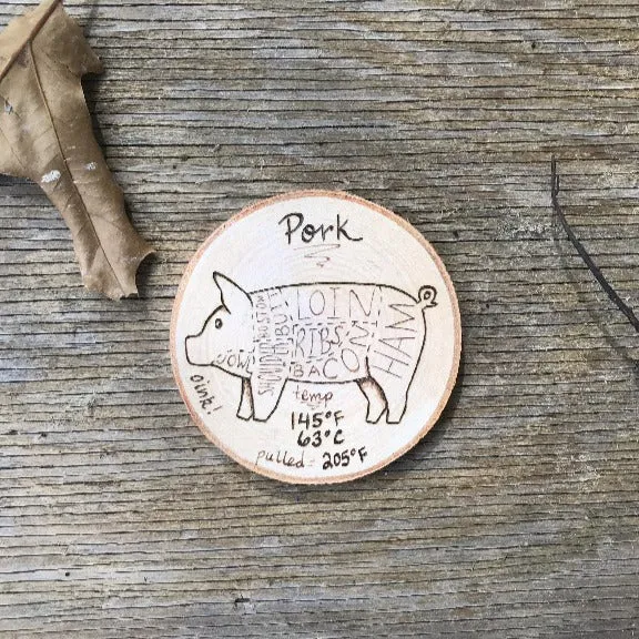 Pig Pork Butcher Chart Magnet with Cooking Temperature