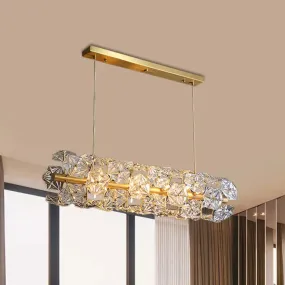 Postmodern Brass Pendant Lamp with Crystal Hexagon Shade for Restaurant Lighting - 18 Bulbs Island Fixture