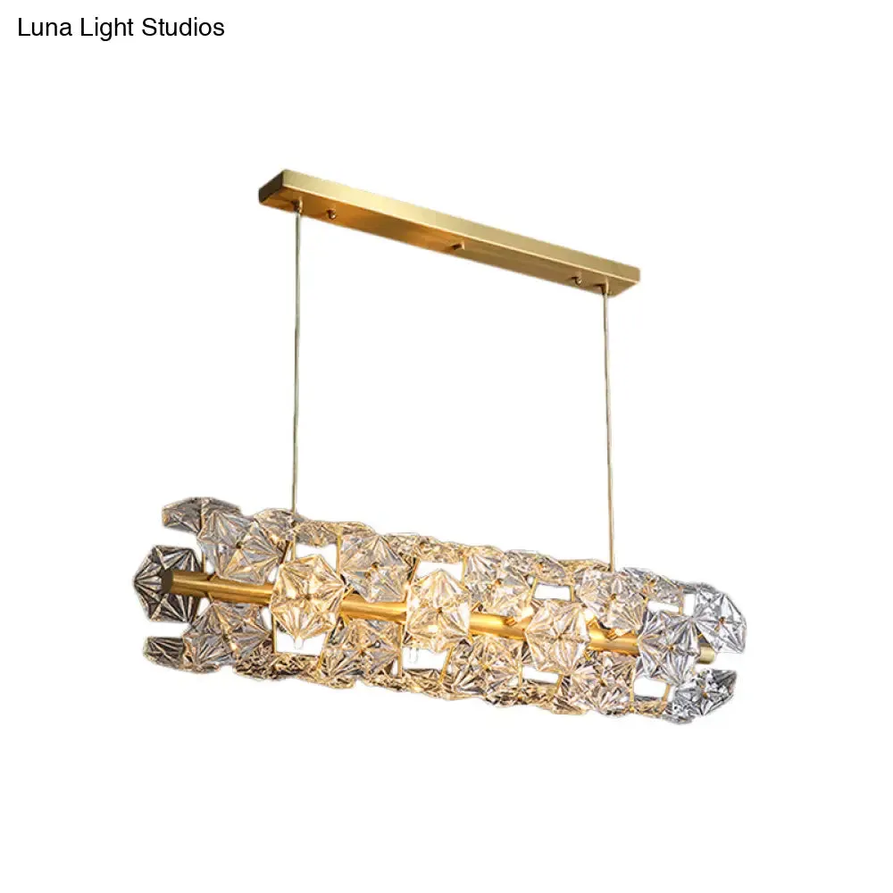Postmodern Brass Pendant Lamp with Crystal Hexagon Shade for Restaurant Lighting - 18 Bulbs Island Fixture