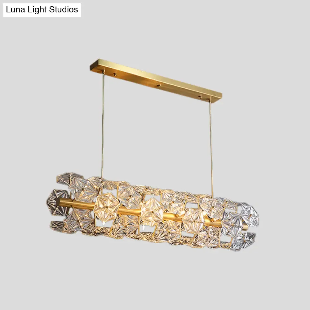 Postmodern Brass Pendant Lamp with Crystal Hexagon Shade for Restaurant Lighting - 18 Bulbs Island Fixture