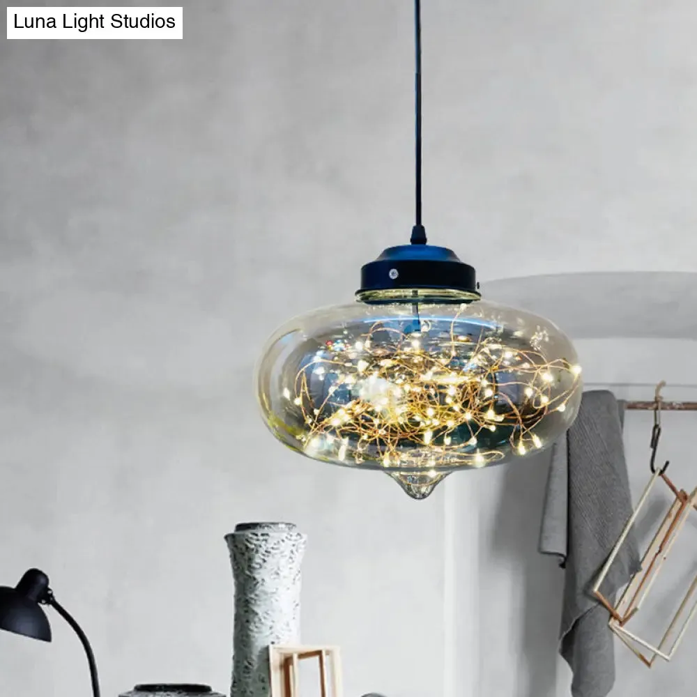Postmodern LED Ceiling Light in Smoke Grey Glass & Chrome/Black - Perfect for Dining Room