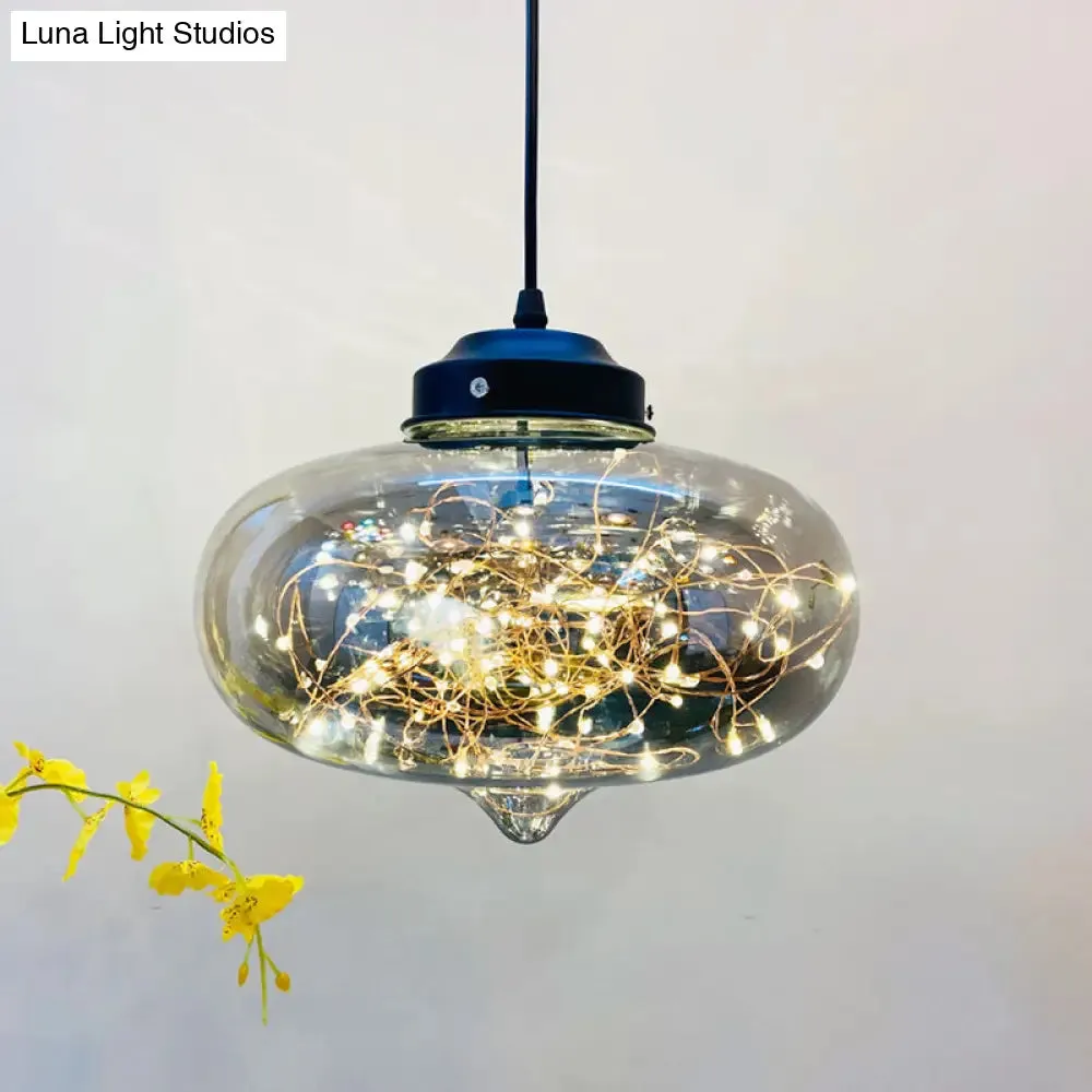 Postmodern LED Ceiling Light in Smoke Grey Glass & Chrome/Black - Perfect for Dining Room