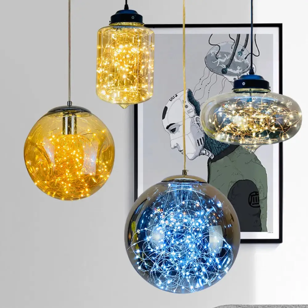 Postmodern LED Ceiling Light in Smoke Grey Glass & Chrome/Black - Perfect for Dining Room