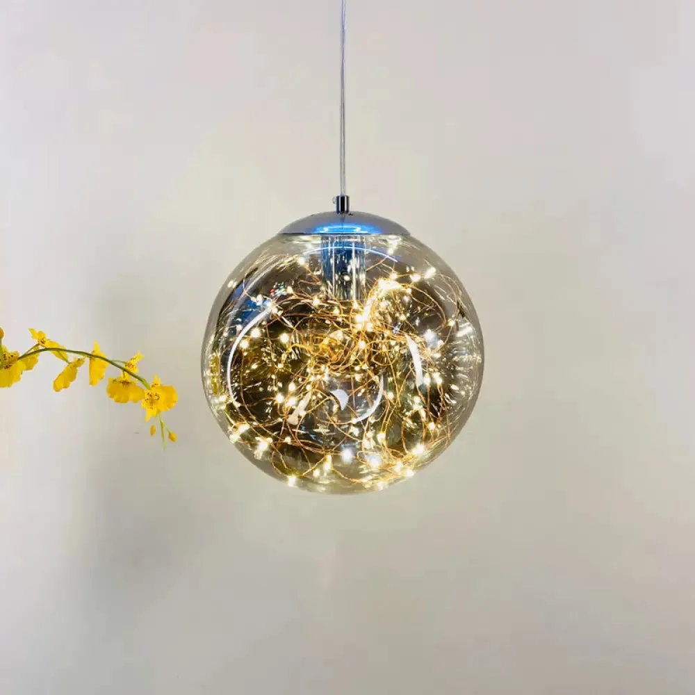Postmodern LED Ceiling Light in Smoke Grey Glass & Chrome/Black - Perfect for Dining Room