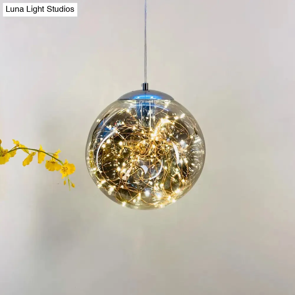 Postmodern LED Ceiling Light in Smoke Grey Glass & Chrome/Black - Perfect for Dining Room