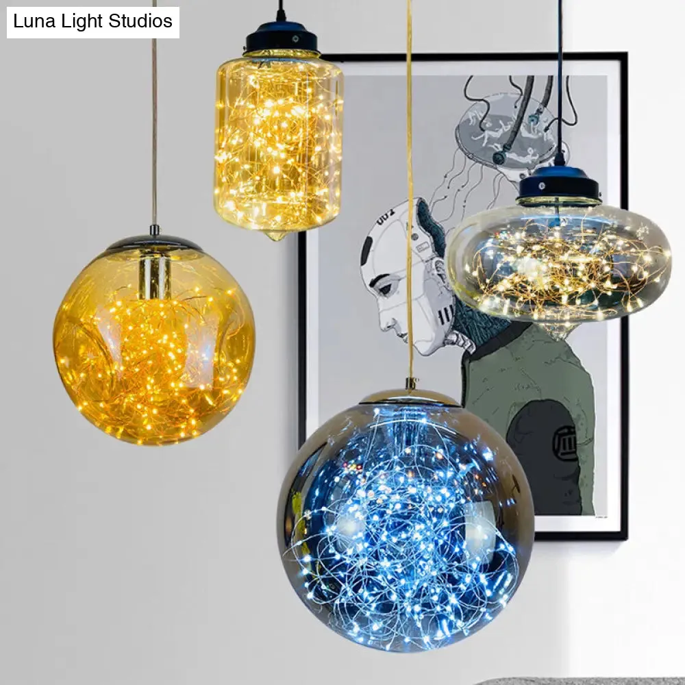 Postmodern LED Ceiling Light in Smoke Grey Glass & Chrome/Black - Perfect for Dining Room