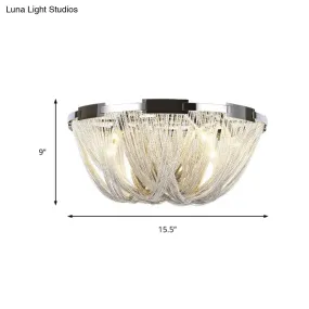 Postmodern Tassel Flush Mount Ceiling Fixture with Metal Frame, 4/5 Lights, Chrome Finish - Ideal for Living Room - 16"/19.5" Wide
