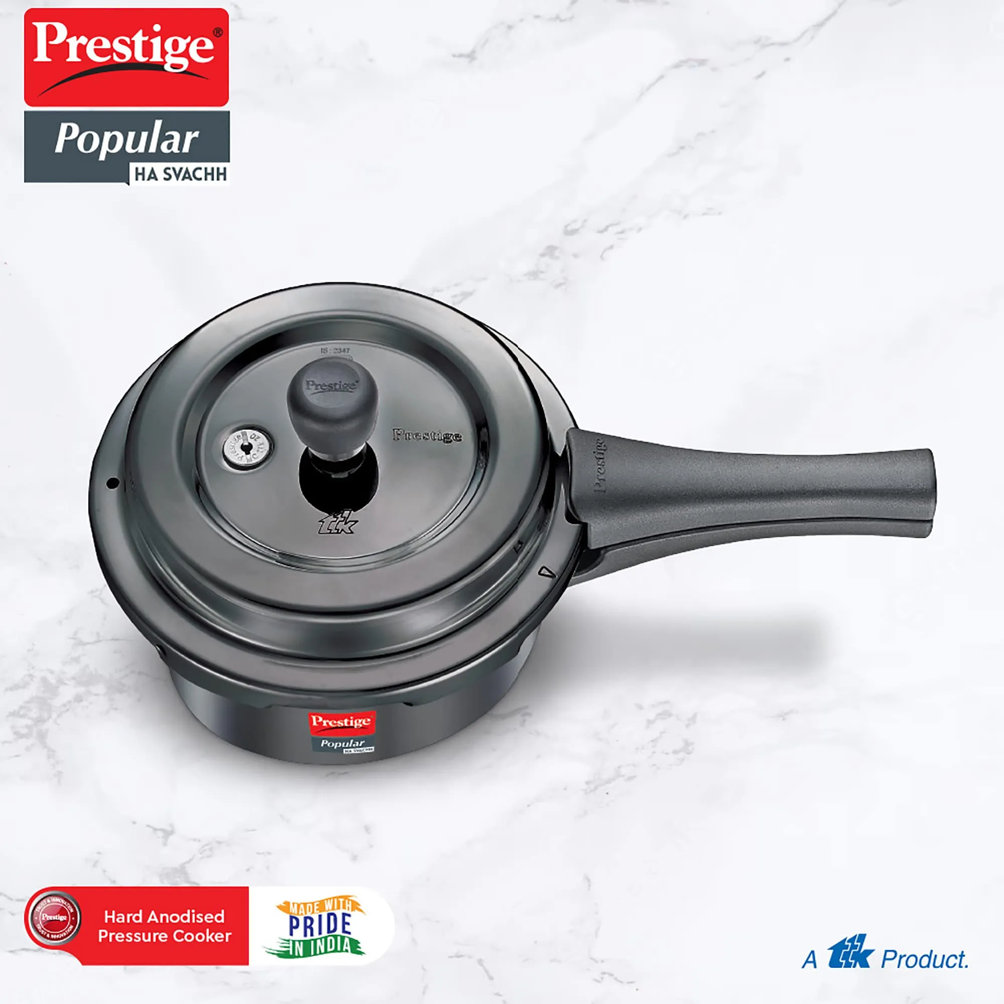 Prestige Popular Svachh Hard Anodised Pressure Cooker(2.0 L, Black, Deep Lid-Controls Spillage)