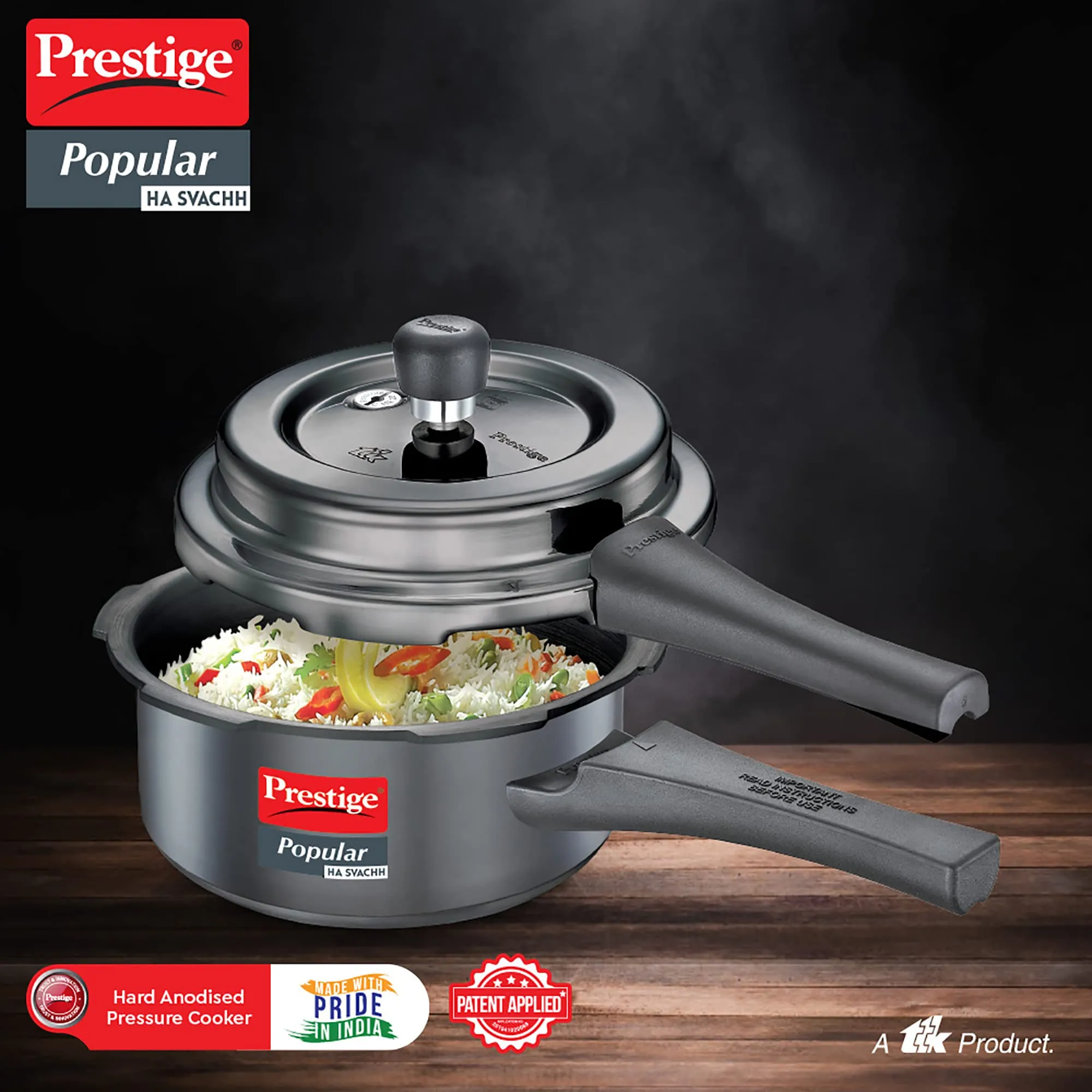 Prestige Popular Svachh Hard Anodised Pressure Cooker(2.0 L, Black, Deep Lid-Controls Spillage)