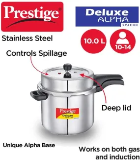 Prestige Stainless steel Deluxe Alpha PRESSURE COOKER, 10 Litres (Svachh)