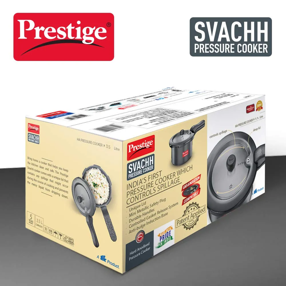 Prestige Svachh 3.5 Litre Outer Lid Pressure Cooker with hard anodized Body (Black)