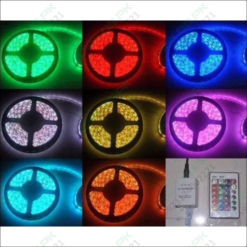 Rgb Led Strip With Remote And Power Supply White Background 12v 5meter 24 Key Remote