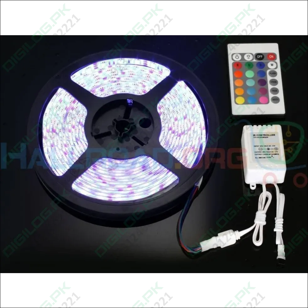 Rgb Led Strip With Remote And Power Supply White Background 12v 5meter 24 Key Remote