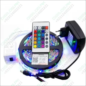 Rgb Led Strip With Remote And Power Supply White Background 12v 5meter 24 Key Remote