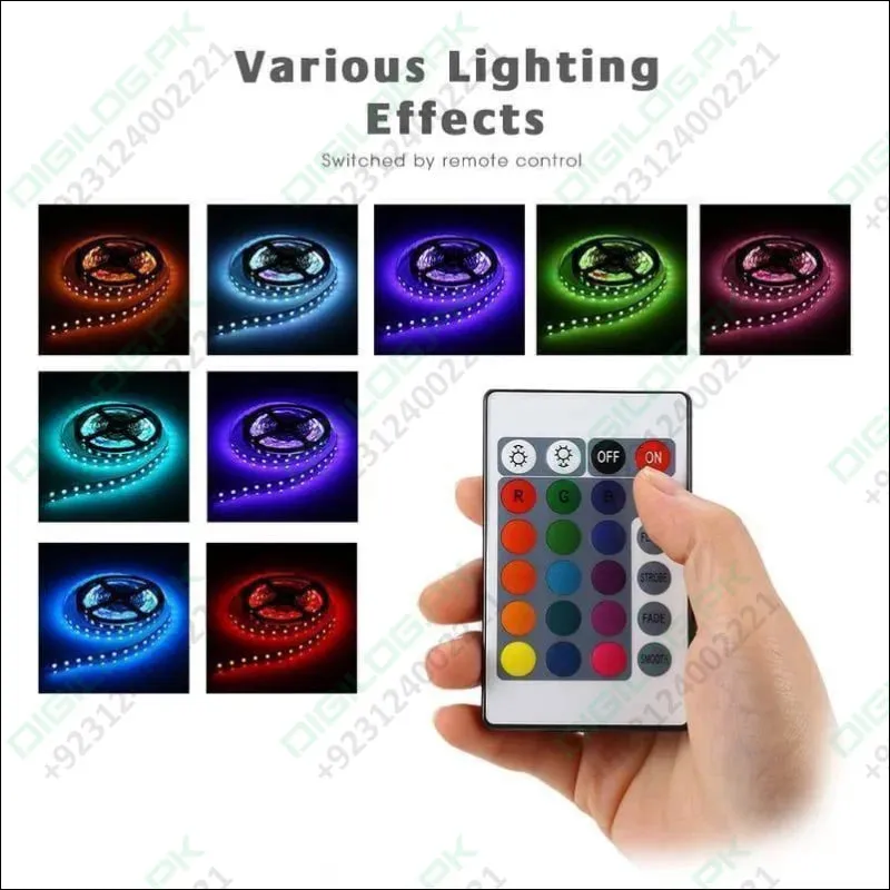 Rgb Led Strip With Remote And Power Supply White Background 12v 5meter 24 Key Remote