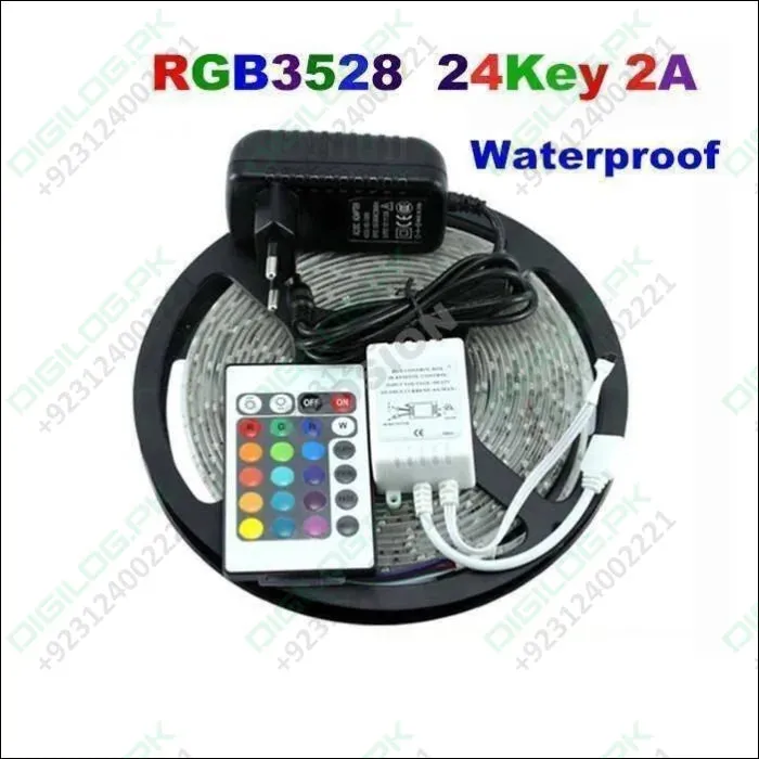 Rgb Led Strip With Remote And Power Supply White Background 12v 5meter 24 Key Remote