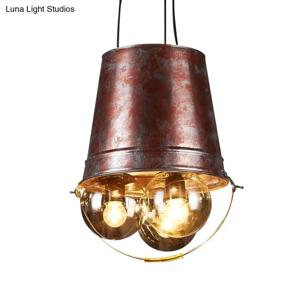 Rustic Semi-Globe Pendant Chandelier with Clear Glass, 3 Lights, Metal Frame - Black Hanging Fixture for Living Room