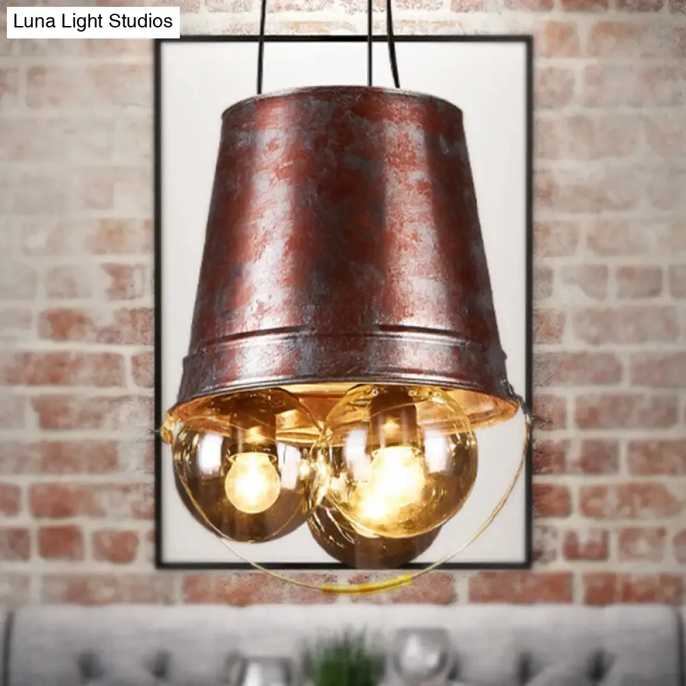 Rustic Semi-Globe Pendant Chandelier with Clear Glass, 3 Lights, Metal Frame - Black Hanging Fixture for Living Room