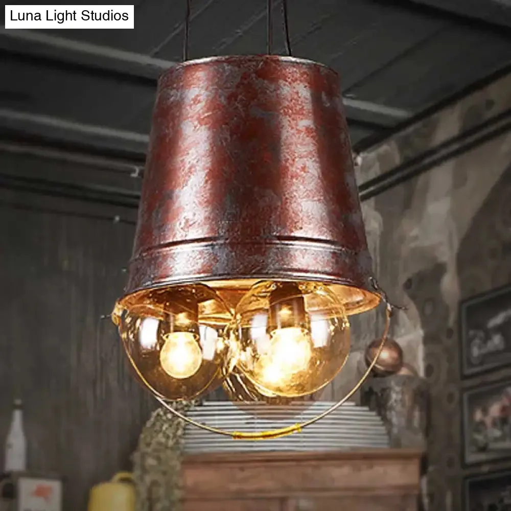 Rustic Semi-Globe Pendant Chandelier with Clear Glass, 3 Lights, Metal Frame - Black Hanging Fixture for Living Room
