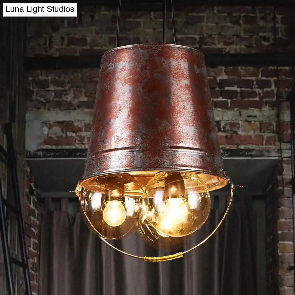 Rustic Semi-Globe Pendant Chandelier with Clear Glass, 3 Lights, Metal Frame - Black Hanging Fixture for Living Room