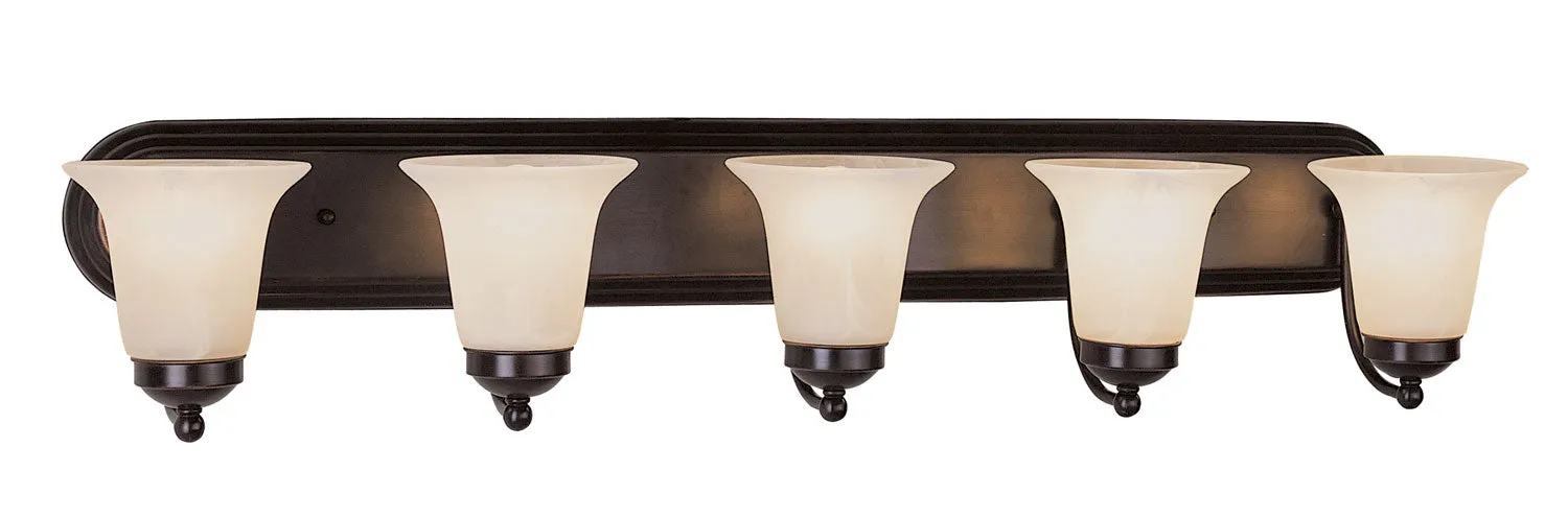 Rusty 5-Light Vanity Bar in Rubbed Oil Bronze with Marbleized Glass