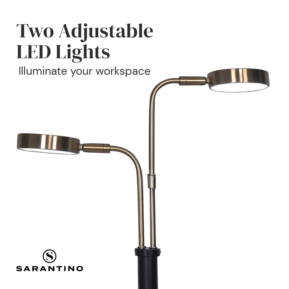 Sarantino LED Metal Table Lamp with 2 Lights (Brushed Gold/Black Finish)