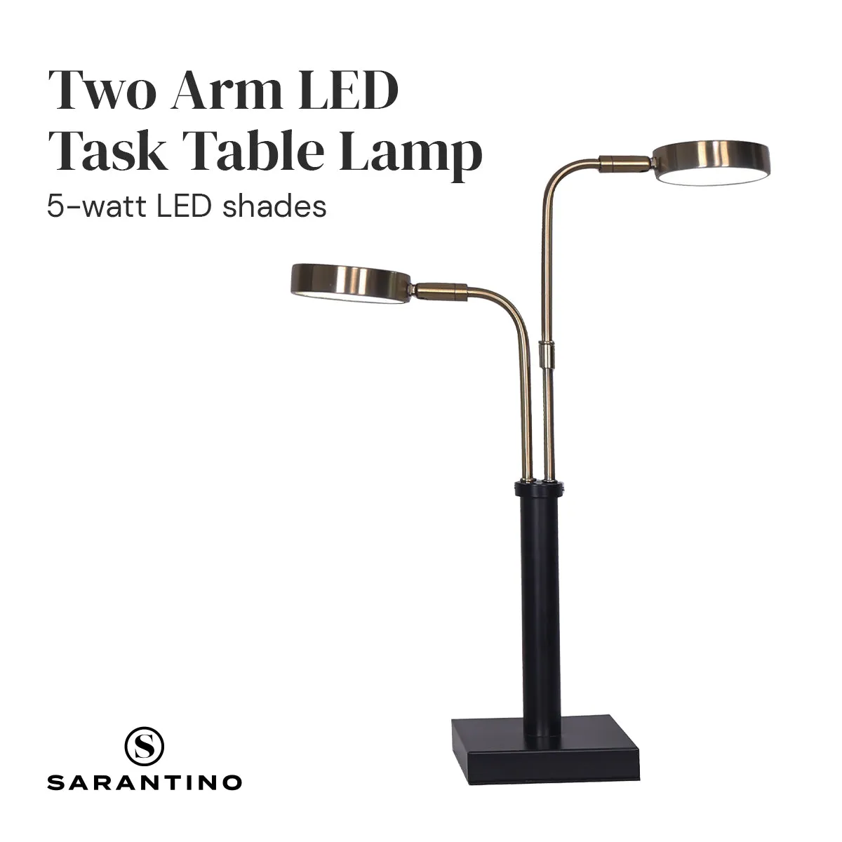 Sarantino LED Metal Table Lamp with 2 Lights (Brushed Gold/Black Finish)