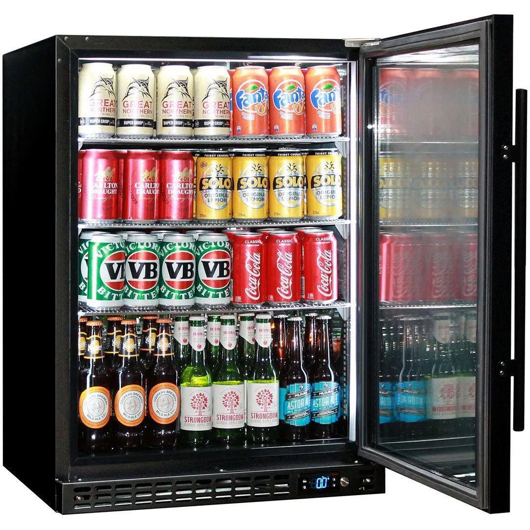 Schmick 164 Litre Black Under Bench Bar Fridge with Single Triple-Glazed Glass Door - SK156-B