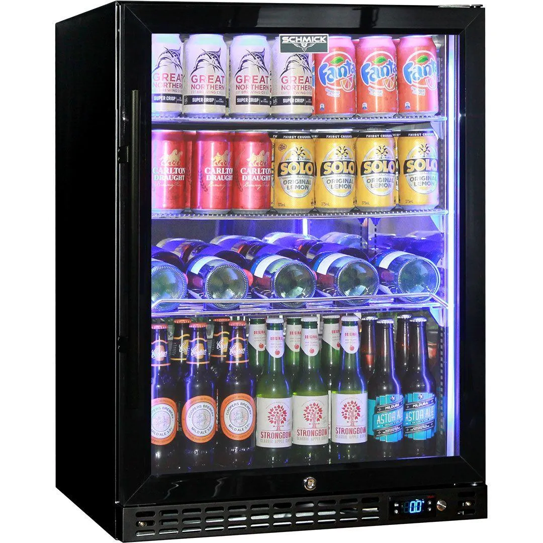 Schmick 164 Litre Black Under Bench Bar Fridge with Single Triple-Glazed Glass Door - SK156-B