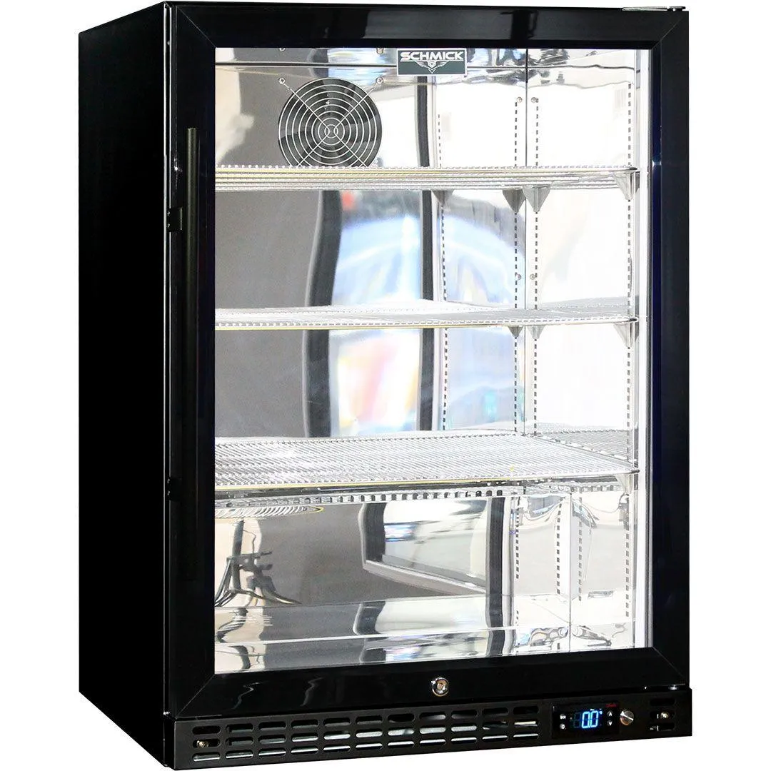 Schmick 164 Litre Black Under Bench Bar Fridge with Single Triple-Glazed Glass Door - SK156-B