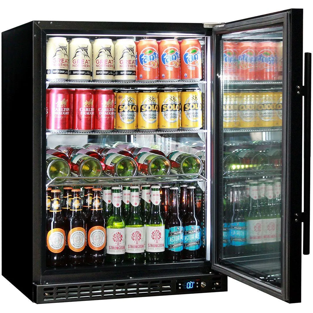 Schmick 164 Litre Black Under Bench Bar Fridge with Single Triple-Glazed Glass Door - SK156-B