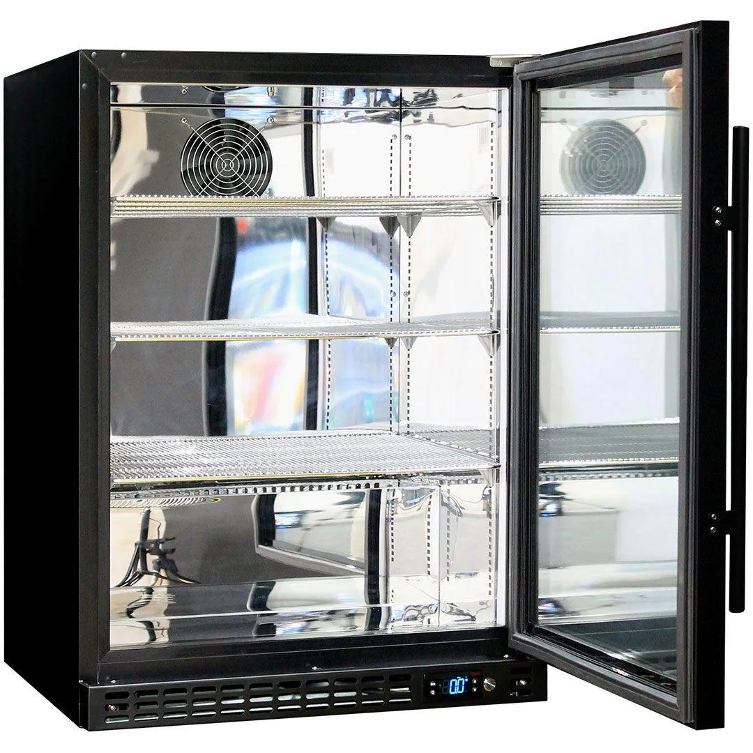Schmick 164 Litre Black Under Bench Bar Fridge with Single Triple-Glazed Glass Door - SK156-B