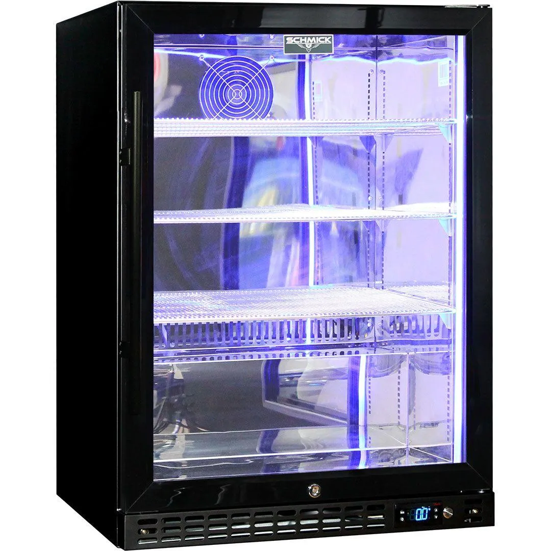 Schmick 164 Litre Black Under Bench Bar Fridge with Single Triple-Glazed Glass Door - SK156-B