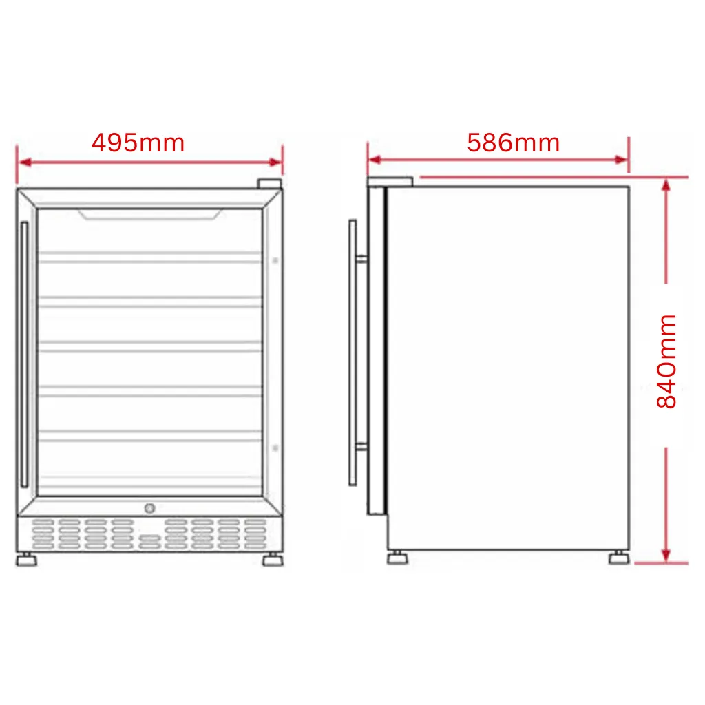 Schmick SK126-SS 132L Stainless Steel Under Bench Triple Glazed Glass Door Bar Fridge