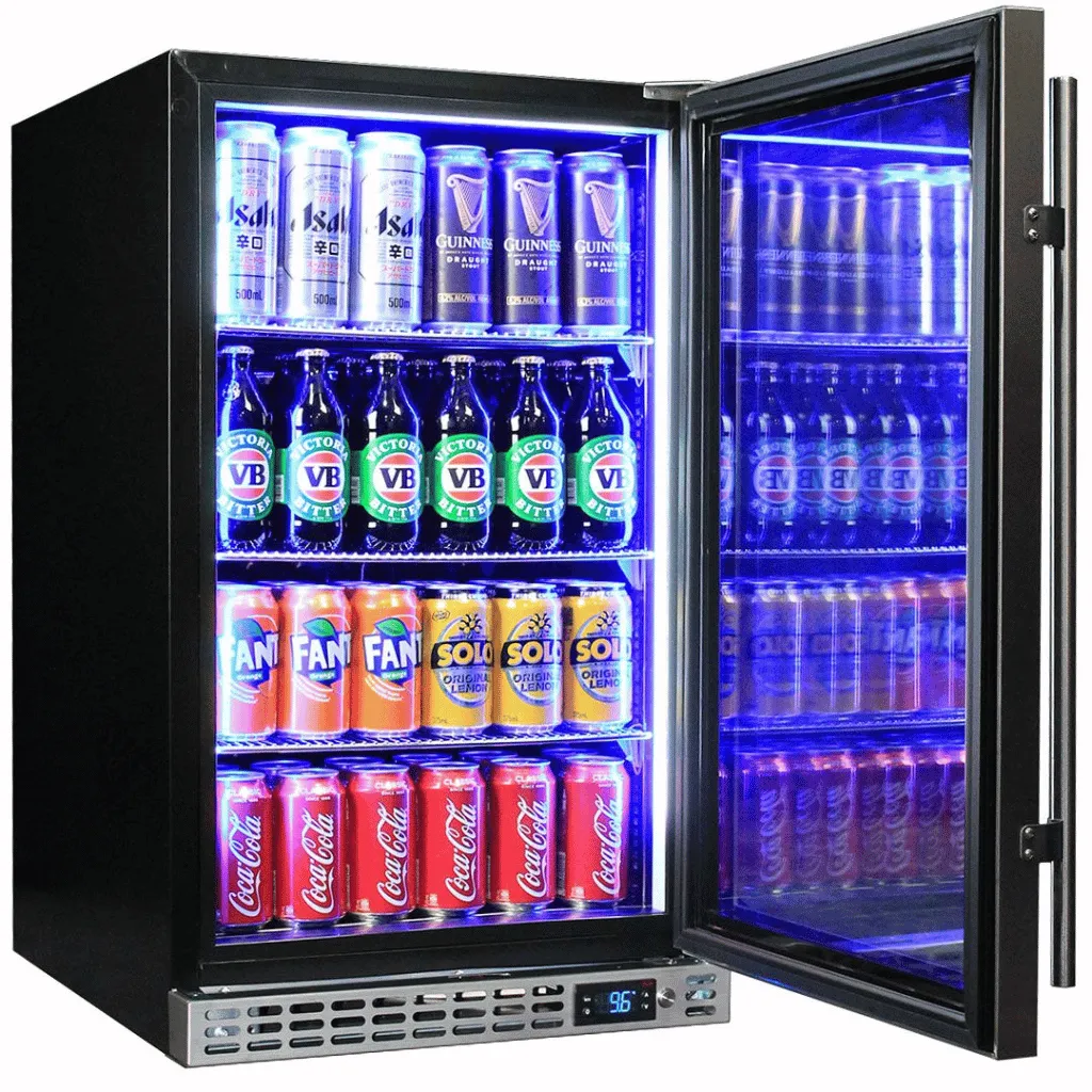 Schmick SK126-SS 132L Stainless Steel Under Bench Triple Glazed Glass Door Bar Fridge