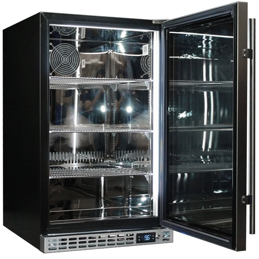 Schmick SK126-SS 132L Stainless Steel Under Bench Triple Glazed Glass Door Bar Fridge